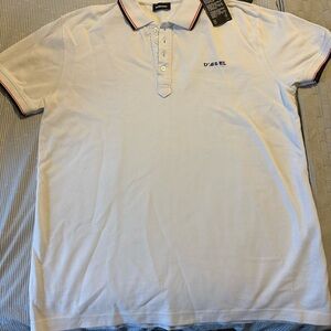 Diesel White Polo Shirt with Textured Fabric and Logo